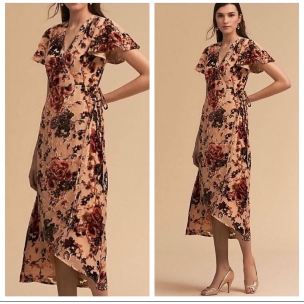 BHLDN Floral Midi Dress in Pink and Black